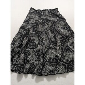 LRL Ralph Lauren Cotton Skirt Sz 12 Black White Floral Flare Skirt Midi Length